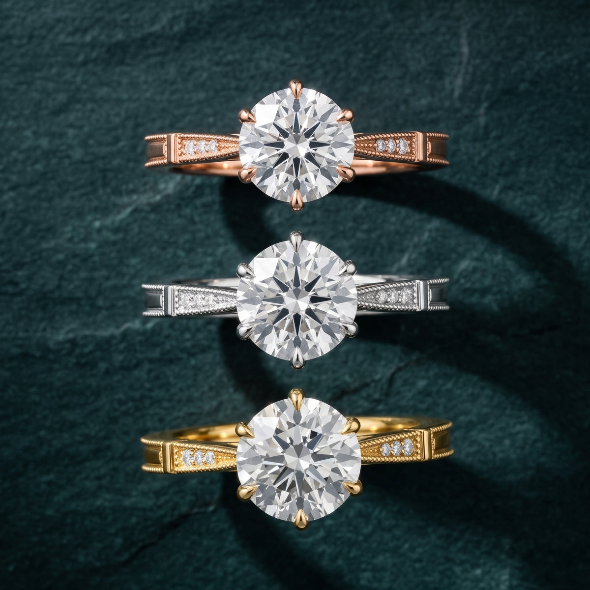 Jovanna Vintage Cathedral Round Diamond Engagement Ring in Yellow Gold - 3rings.jpg