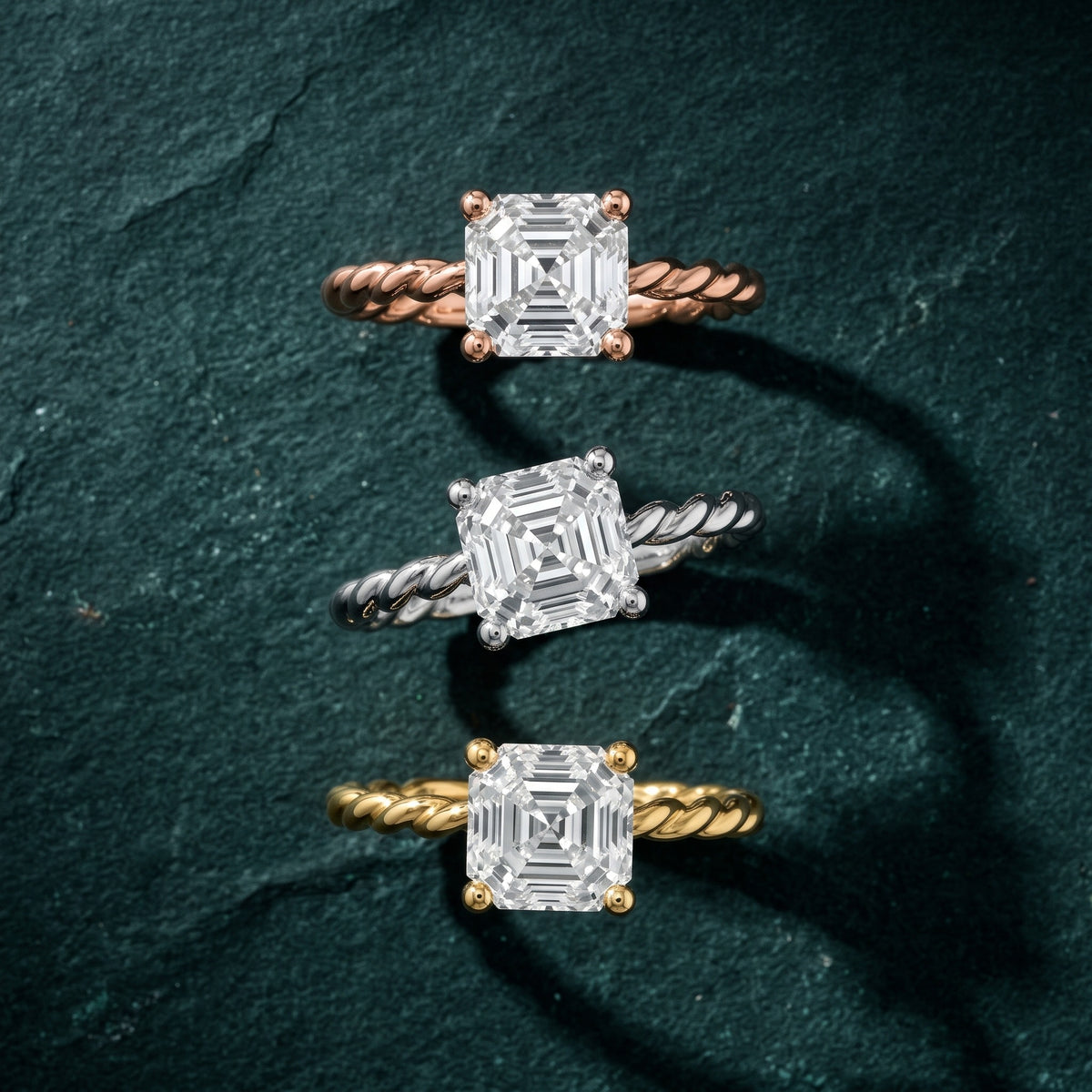 Robyn Twist Solitaire Asscher Diamond Engagement Ring in Rose Gold - 3rings.jpg