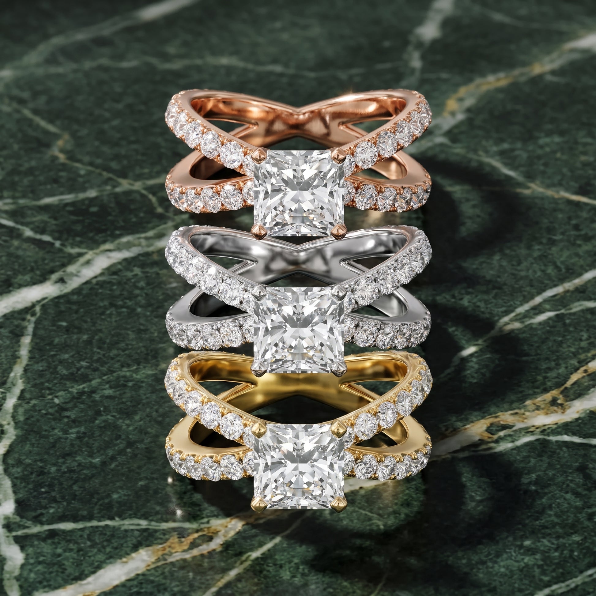 Lior Criss Cross Pavé Radiant Diamond Engagement Ring in White Gold - 3rings.jpg