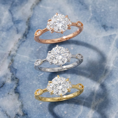 Naomi Vintage Milgrain Round Diamond Engagement Ring in White Gold - 3rings.jpg
