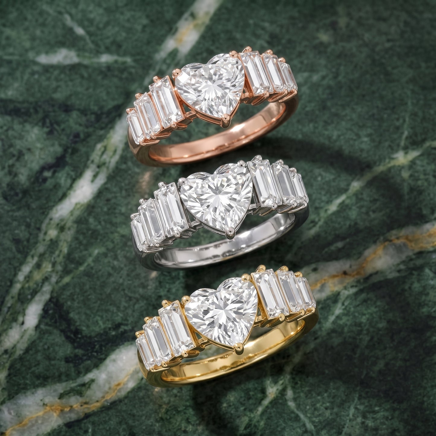 Mara Sidestone Baguette Accent Heart Diamond Engagement Ring in Platinum - 3rings.jpg