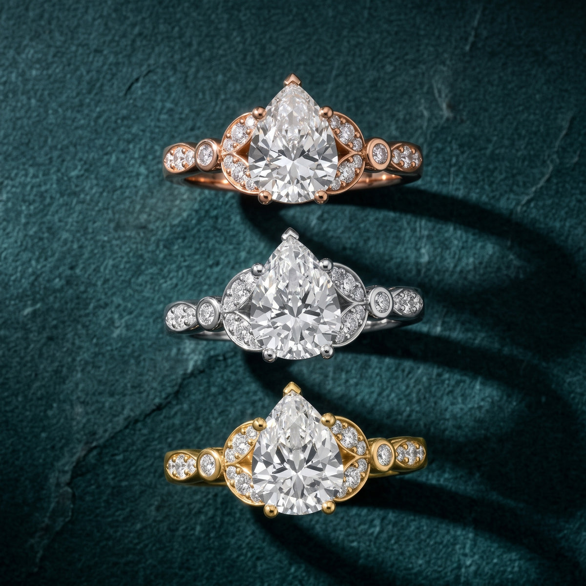 Polly Floral Cluster Pear Diamond Engagement Ring in White Gold - 3rings.jpg