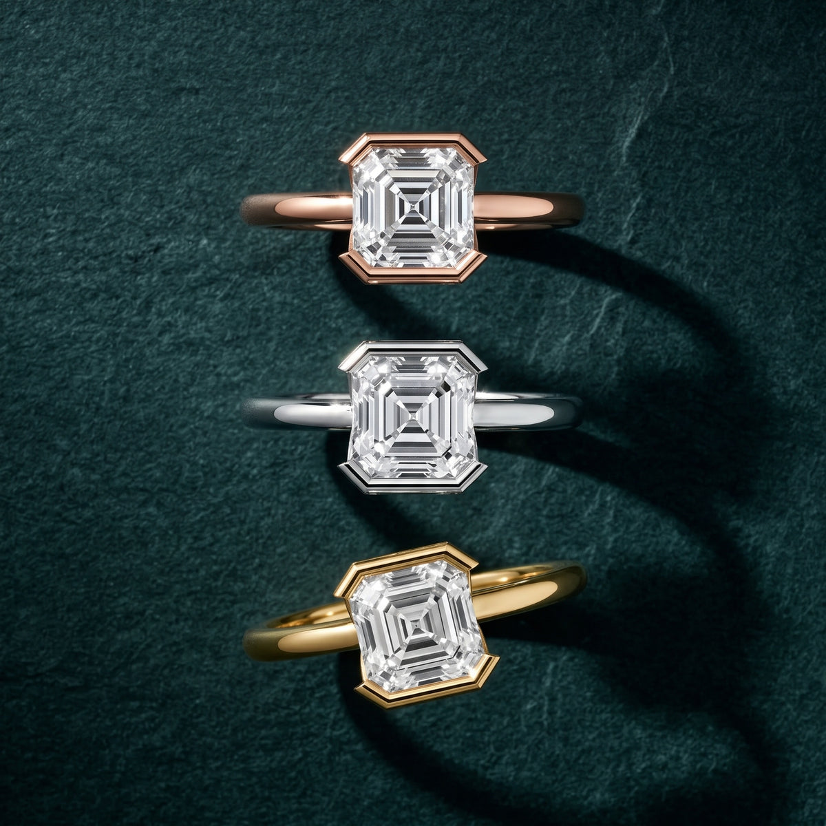 Bedford Half Bezel Solitaire Asscher Diamond Engagement Ring in White Gold - 3rings.jpg