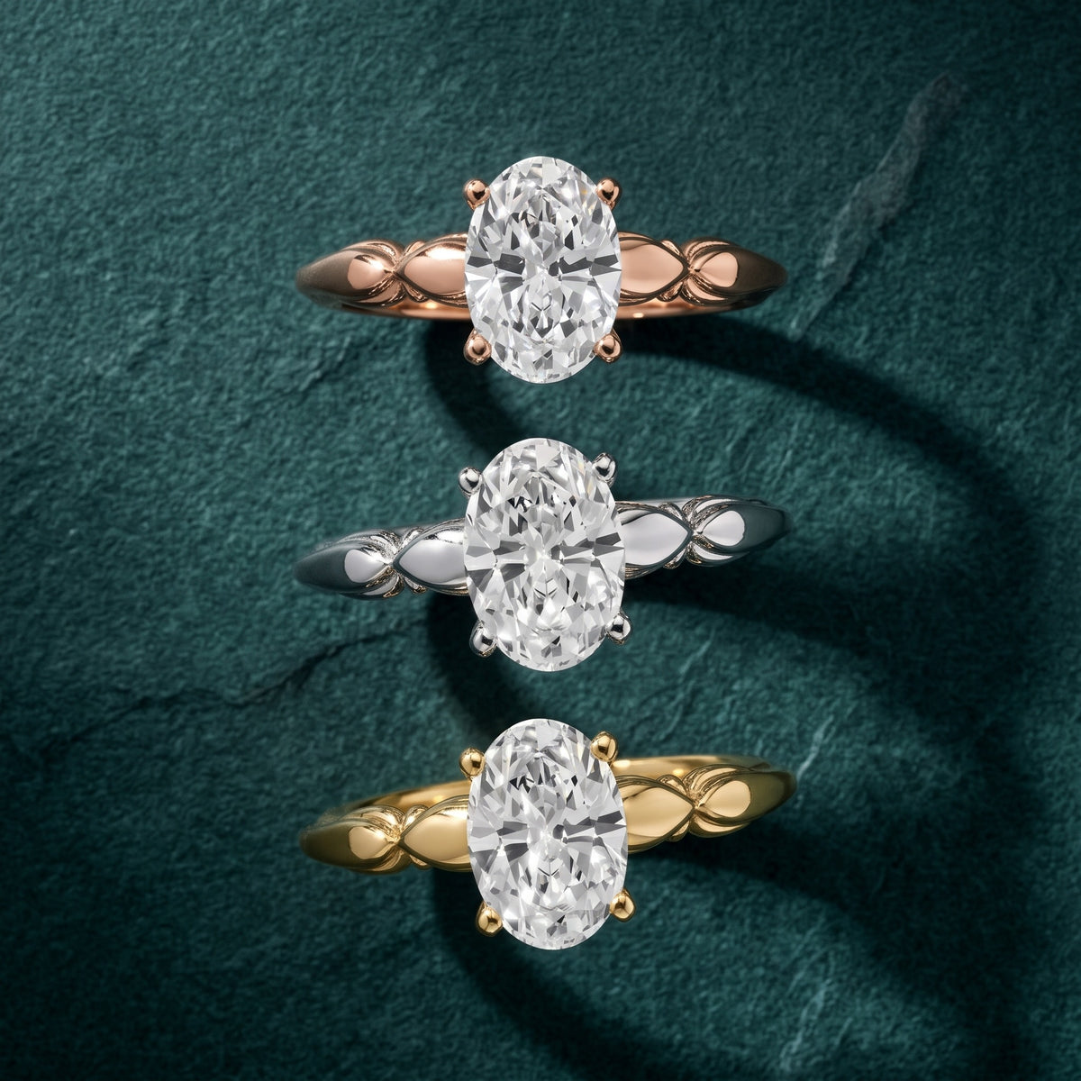 Verena Engraved Leaf Oval Diamond Engagement Ring in Rose Gold - 3rings.jpg