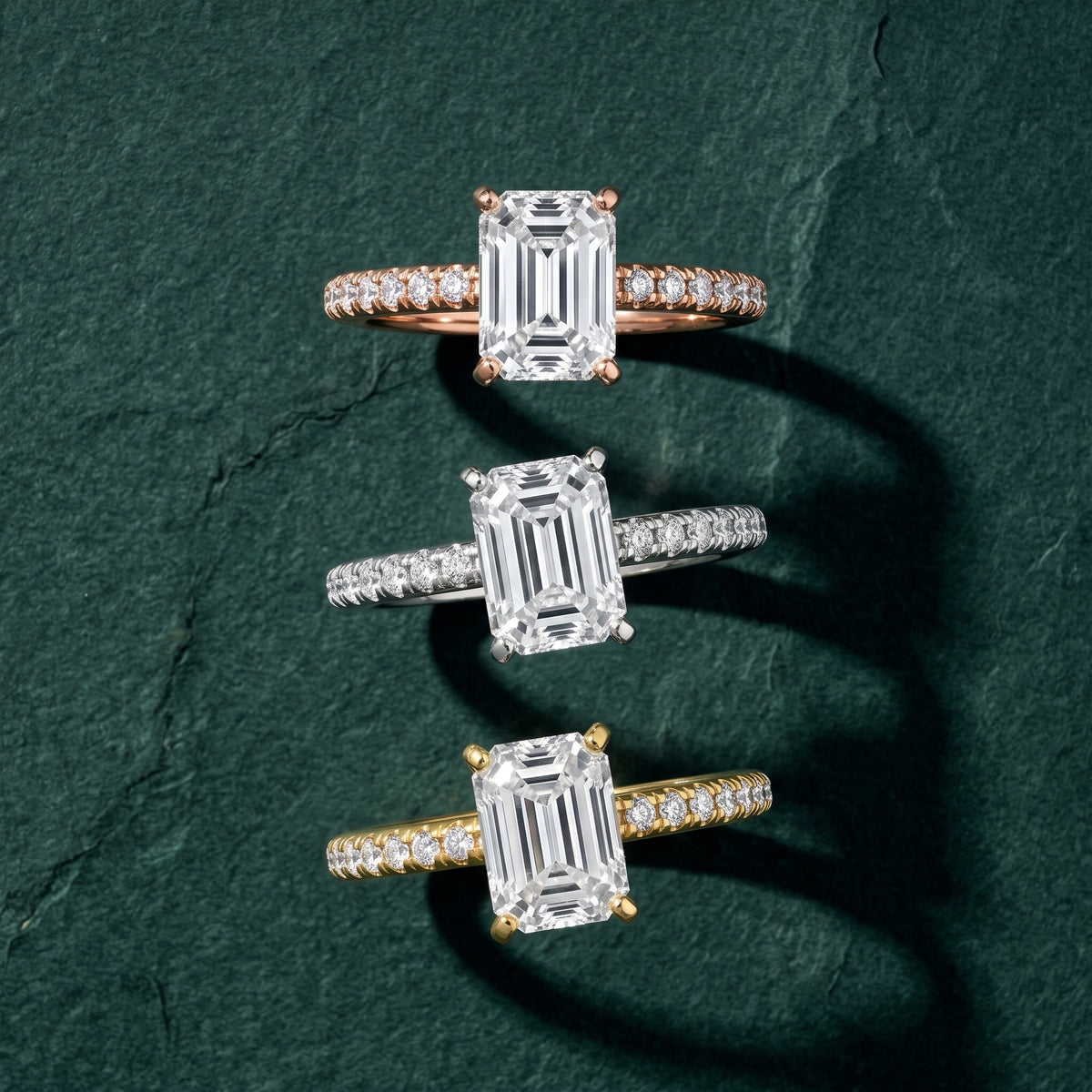 Saskia French Pavé Emerald Diamond Engagement Ring in Rose Gold - 3rings.jpg
