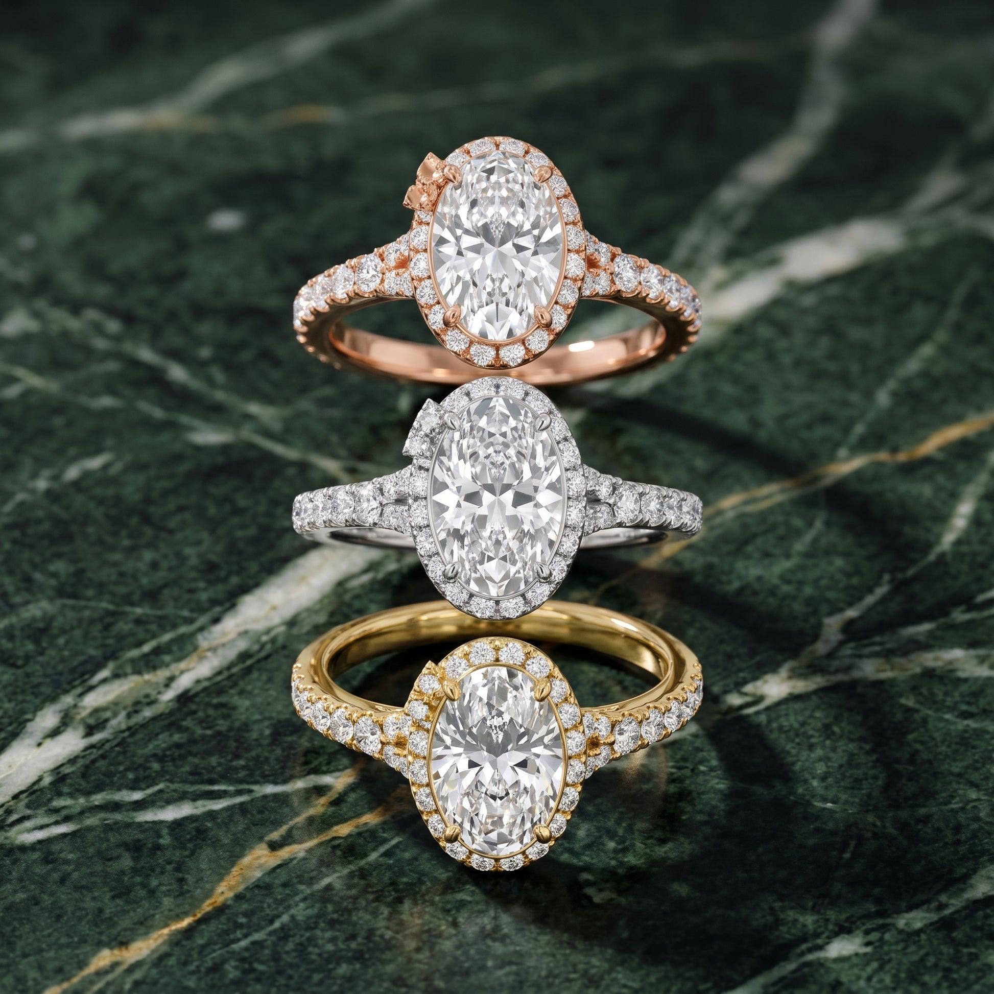 Bella Halo Pavé Oval Diamond Engagement Ring in Platinum - 3rings.jpg