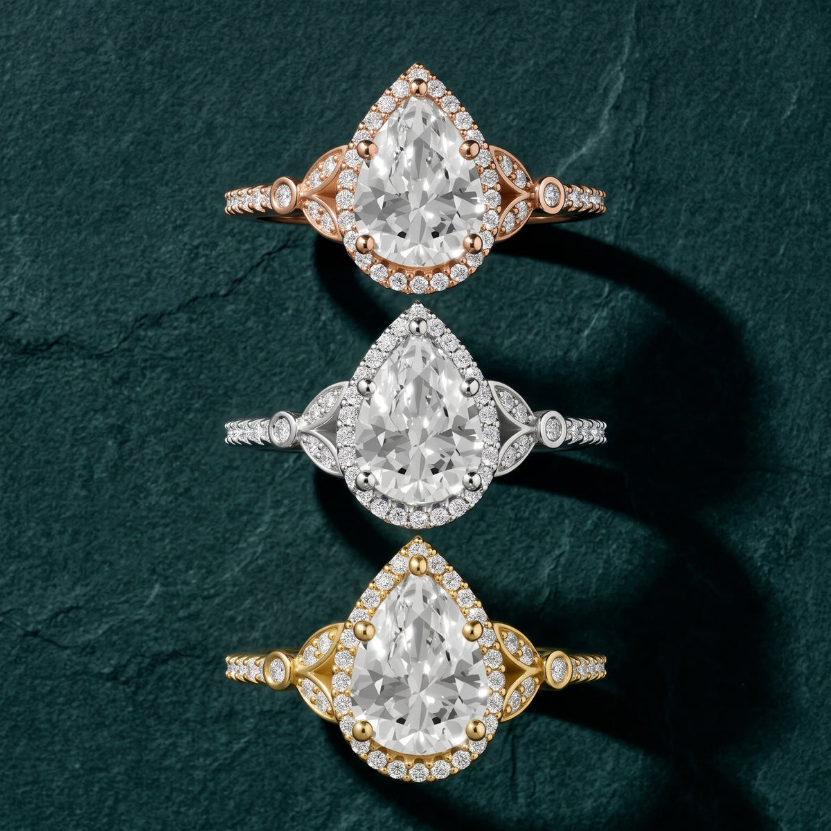 Sitka Leaf Halo Pear Diamond Engagement Ring in Silver - 3rings.jpg
