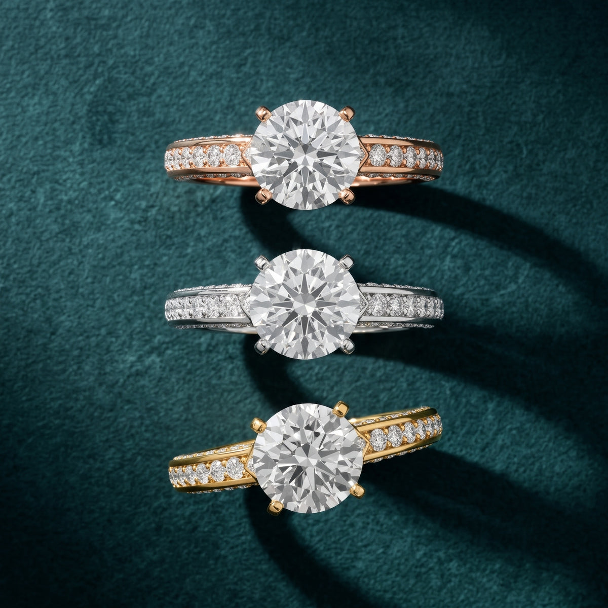 Anabelle Statement Pavé Round Diamond Engagement Ring in Rose Gold - 3rings.jpg