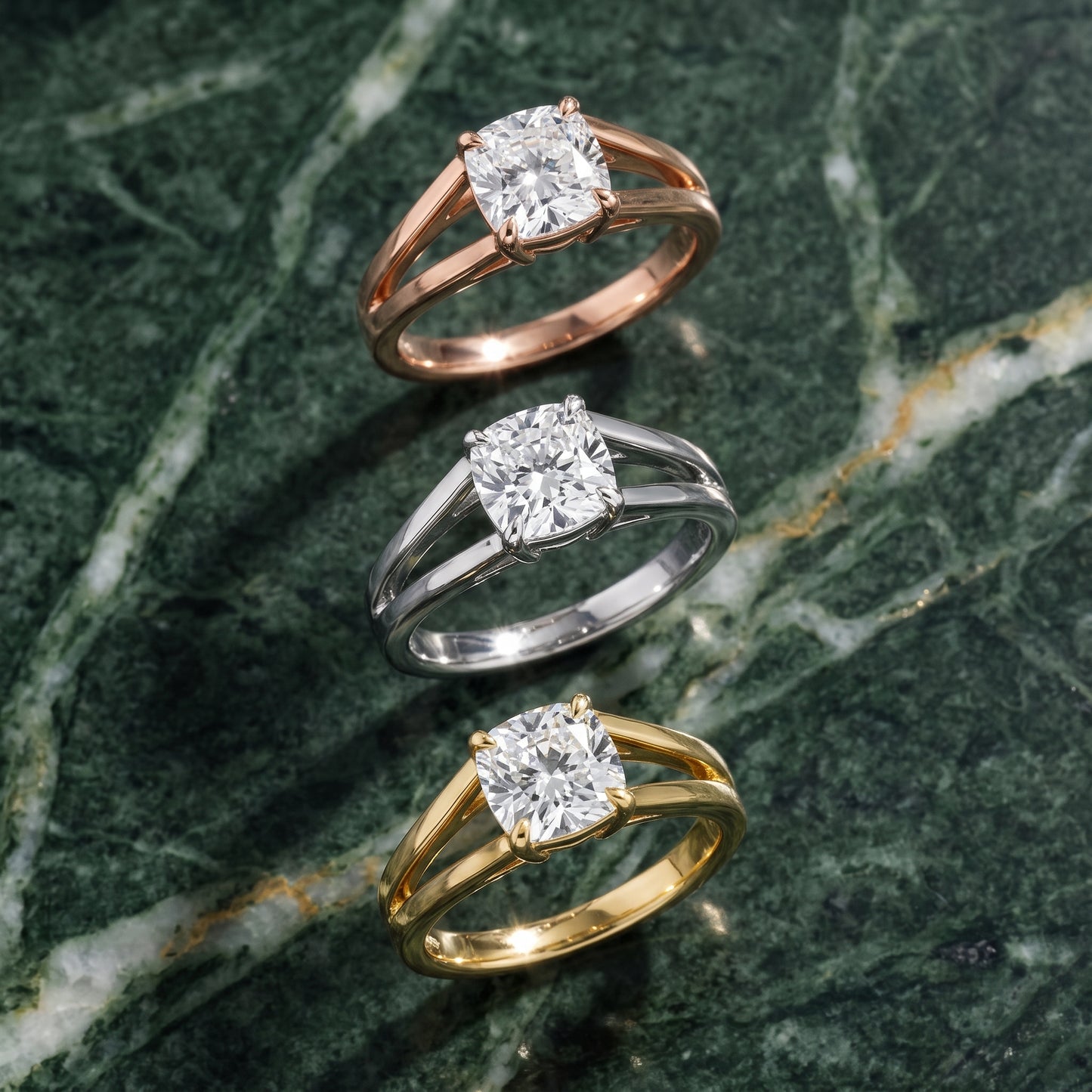 Giselle Solitaire Split Shank Cushion Diamond Engagement Ring in Platinum - 3rings.jpg