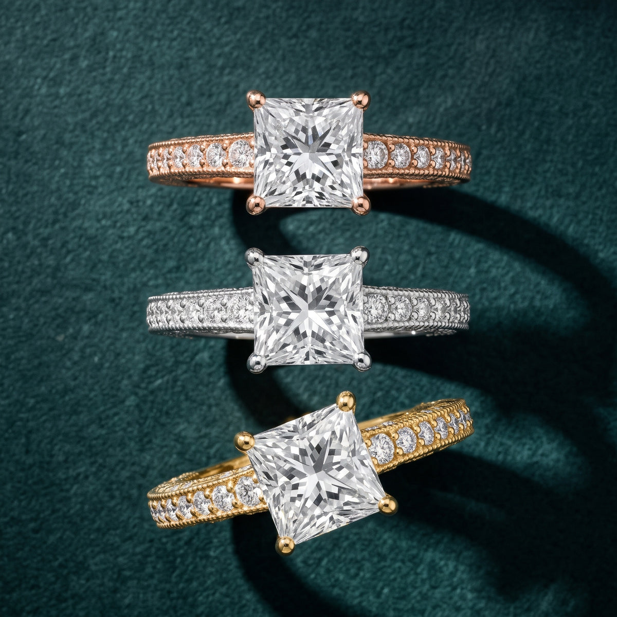 Alameda Milgrain Pavé Princess Diamond Engagement Ring in Silver - 3rings.jpg