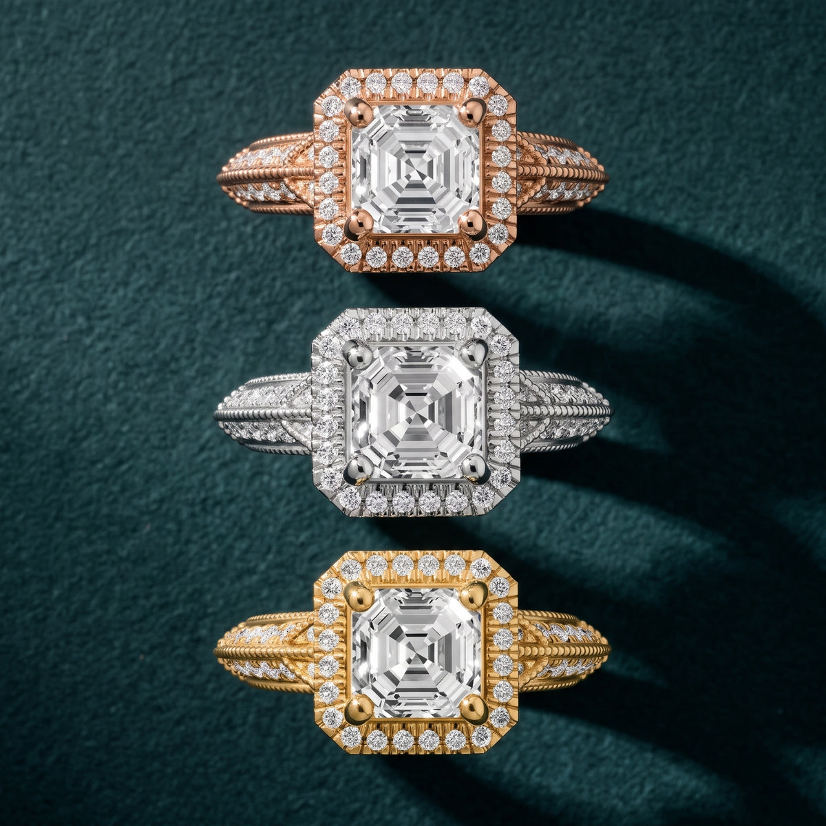 Logan Milgrain Halo Asscher Diamond Engagement Ring in Silver - 3rings.jpg