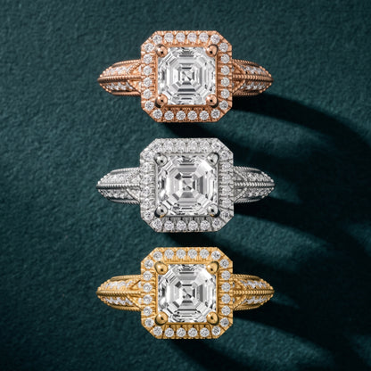 Logan Milgrain Halo Asscher Diamond Engagement Ring in Silver - 3rings.jpg