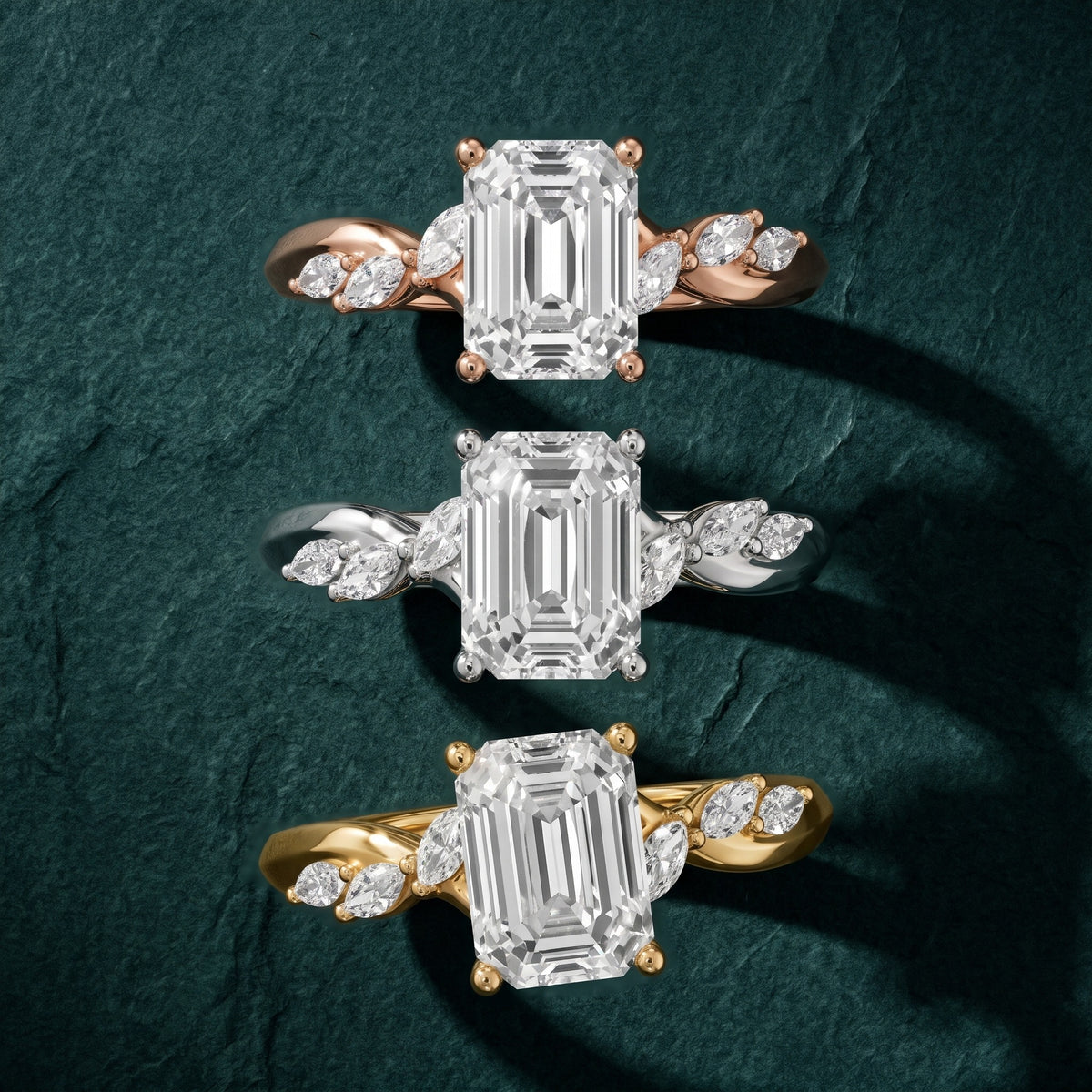 Cathy Leaf Twist Emerald Diamond Engagement Ring in Silver - 3rings.jpg