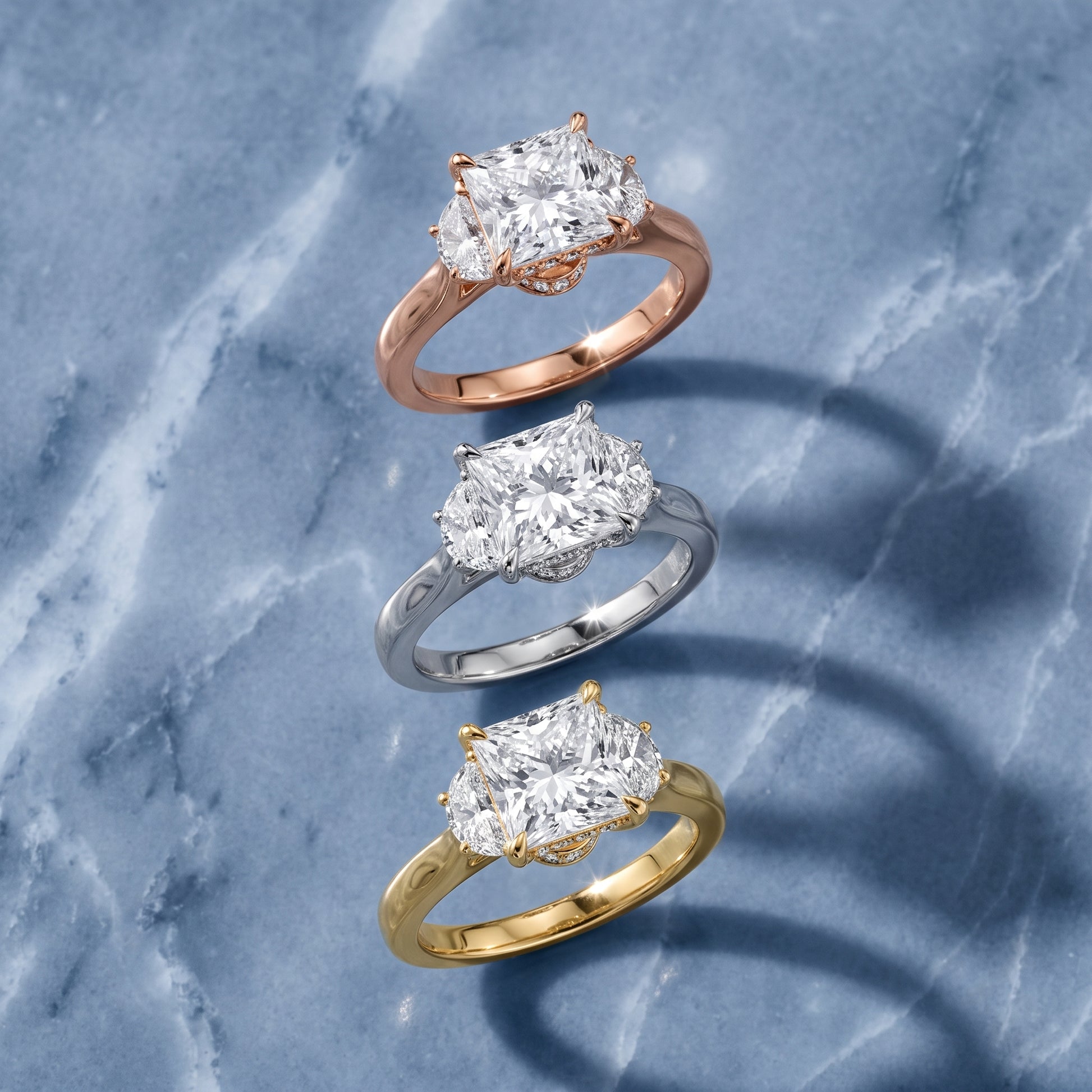 Romy Three-Stone Princess Diamond Engagement Ring in Rose Gold - 3rings.jpg