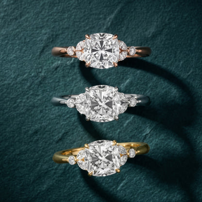 Eve Leaf Cluster Cushion Diamond Engagement Ring in Yellow Gold - 3rings.jpg