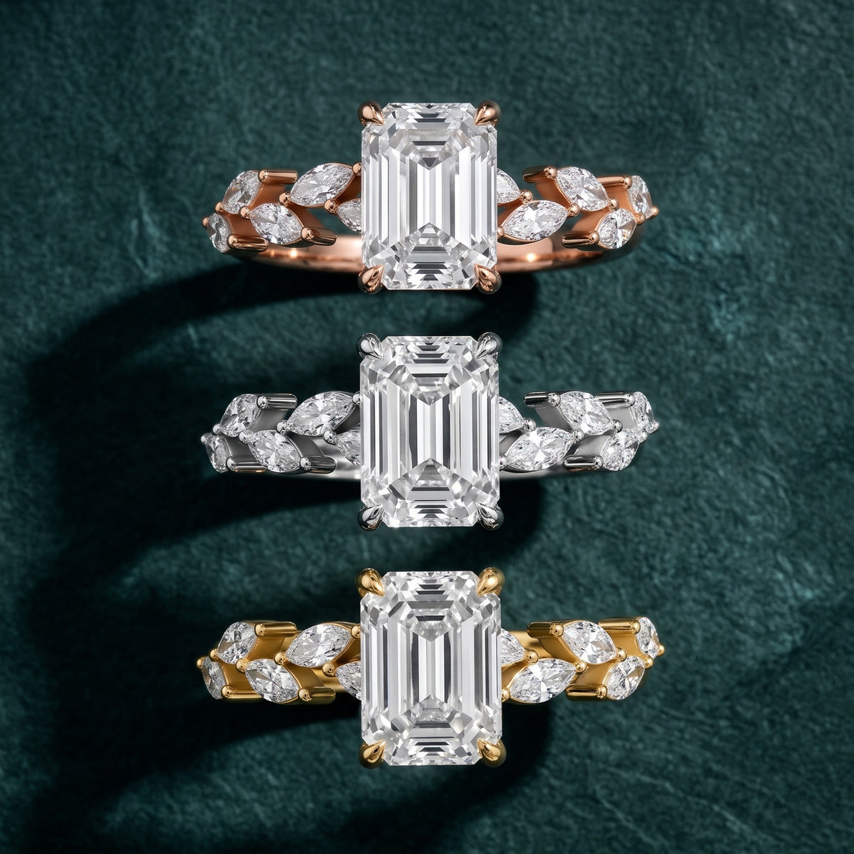 Mirella Laurel Emerald Diamond Engagement Ring in Silver - 3rings.jpg