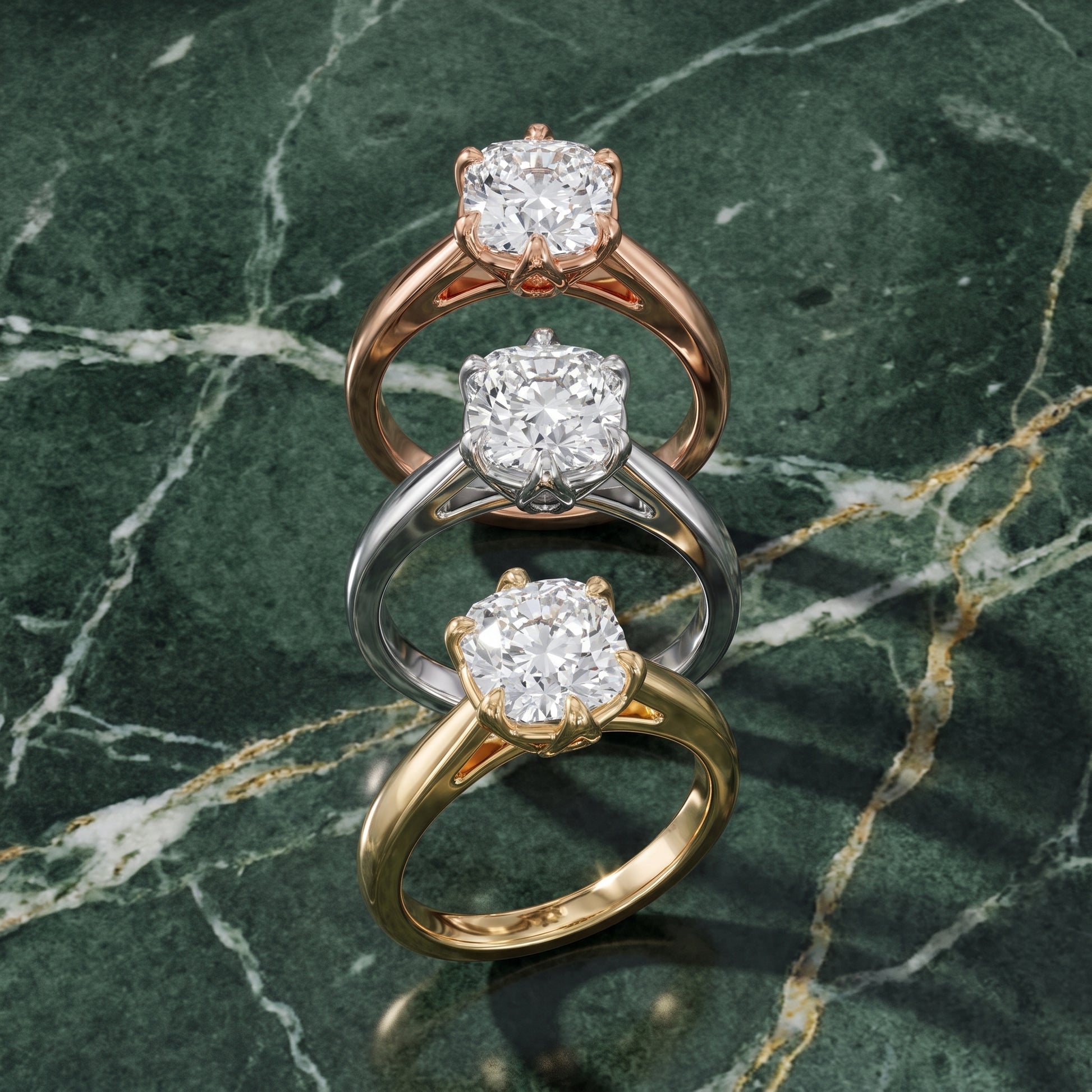 Lucia Solitaire Six-Prong Cushion Diamond Engagement Ring in Silver - 3rings.jpg