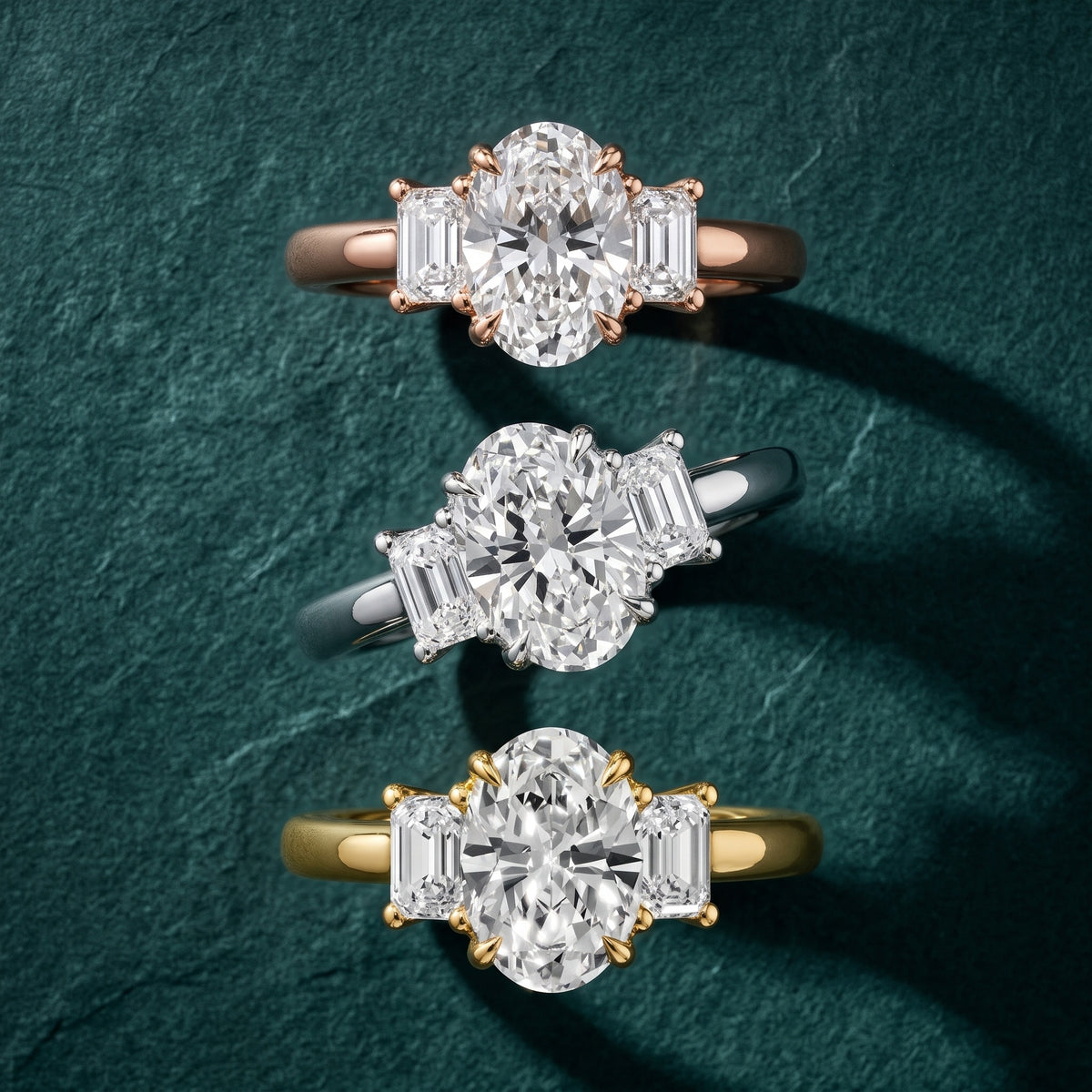 Babette Deco Three-Stone Oval Diamond Engagement Ring in Yellow Gold - 3rings.jpg