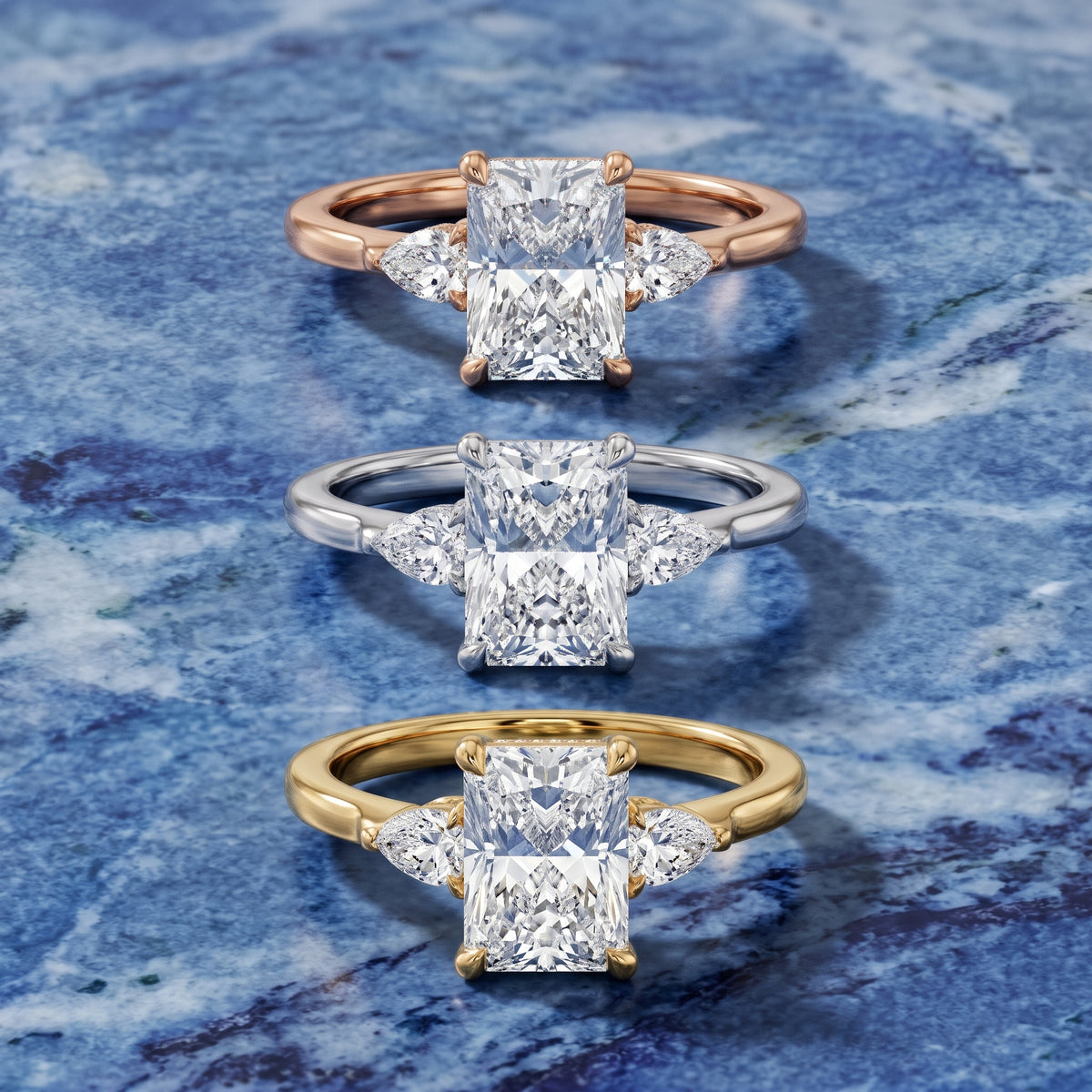 Leila Three-Stone Radiant Diamond Engagement Ring in Platinum - 3rings.jpg