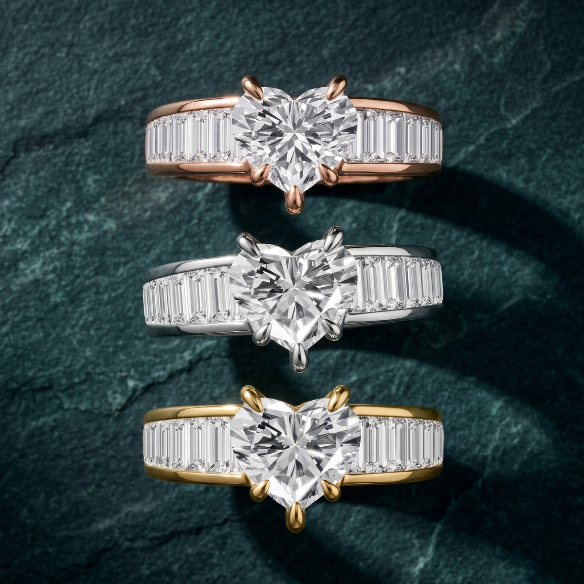 Hilo Baguette Channel Set Heart Diamond Engagement Ring in White Gold - 3rings.jpg