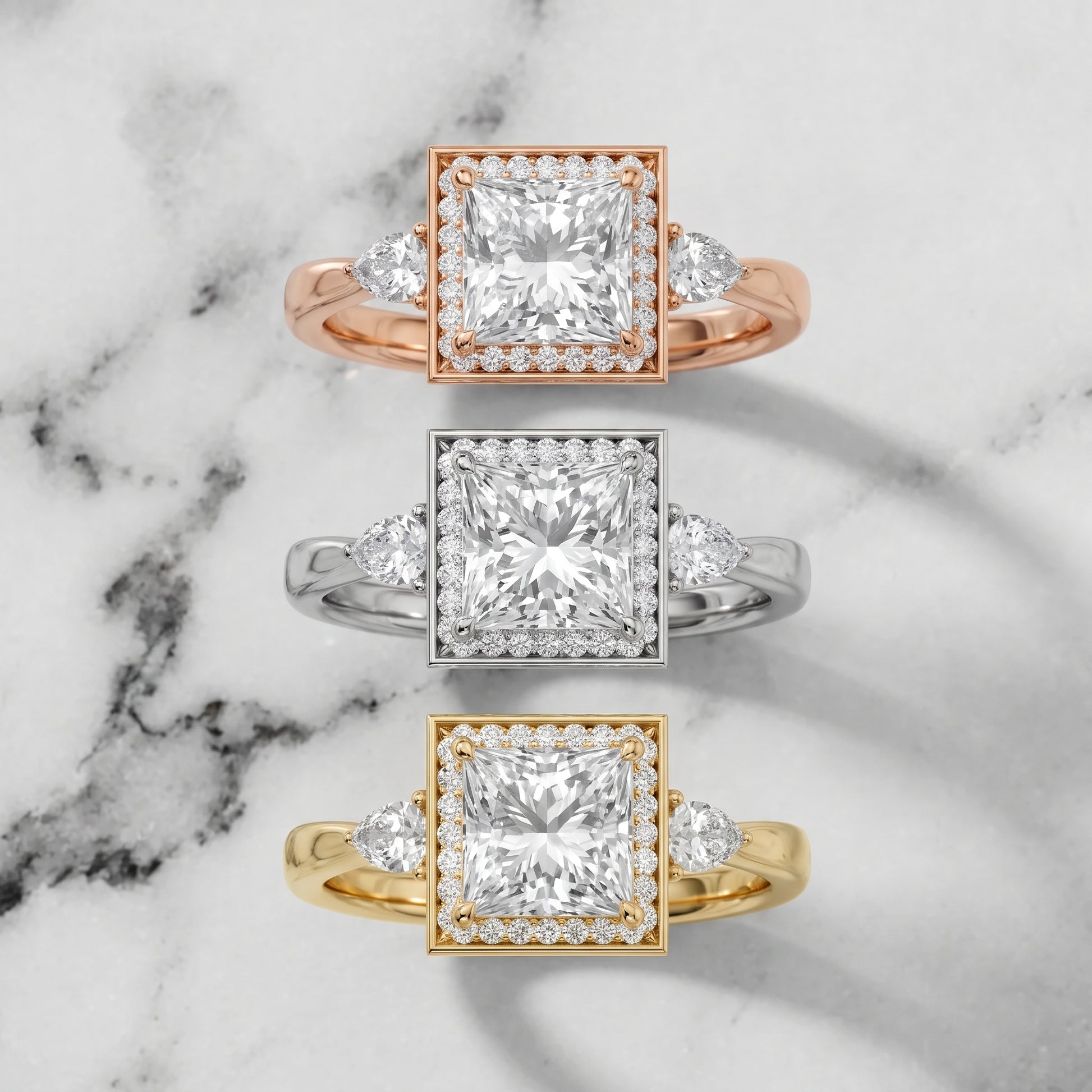 Eliza Halo Sidestone Princess Diamond Engagement Ring in White Gold - 3rings.jpg