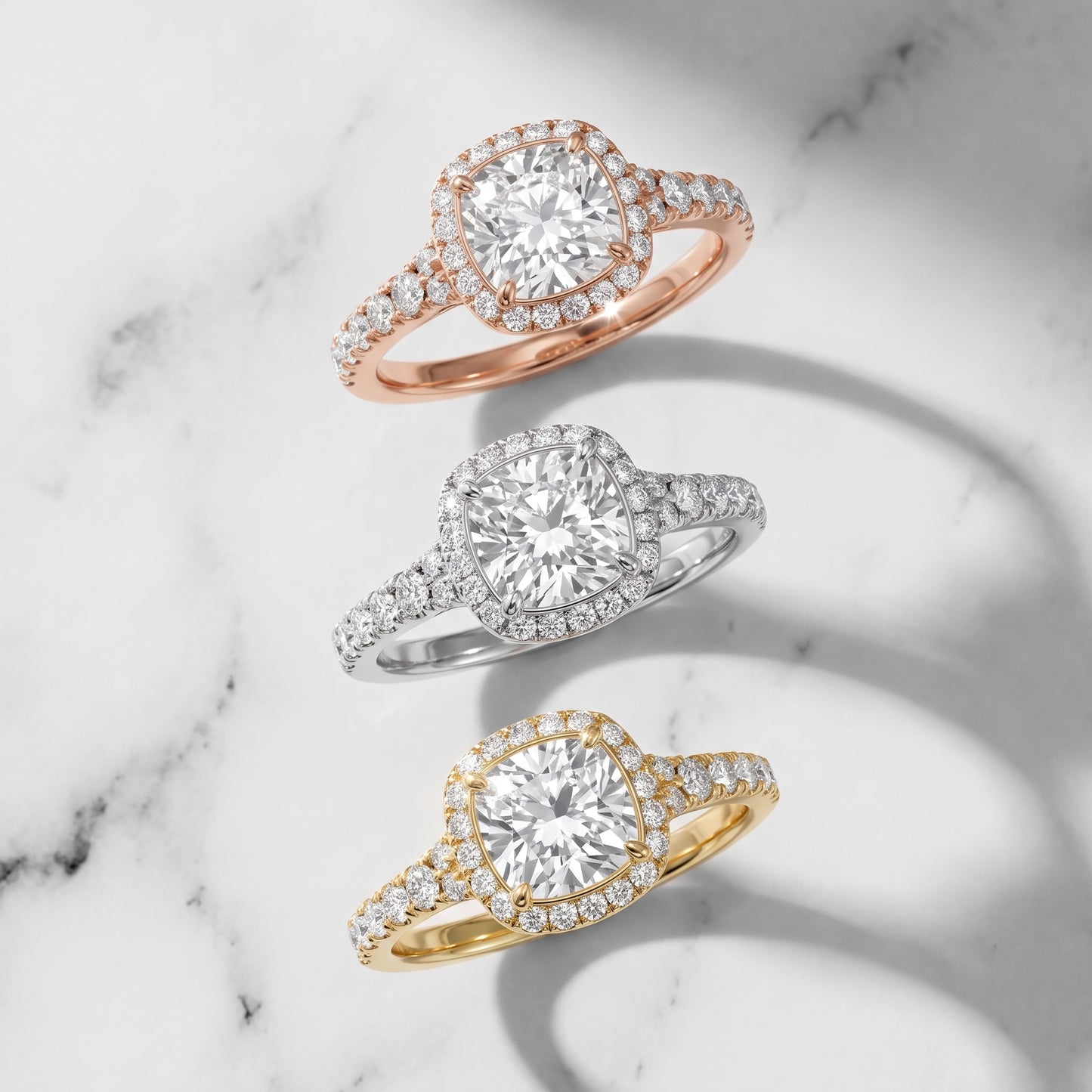 Bella Halo Pavé Cushion Diamond Engagement Ring in White Gold - 3rings.jpg