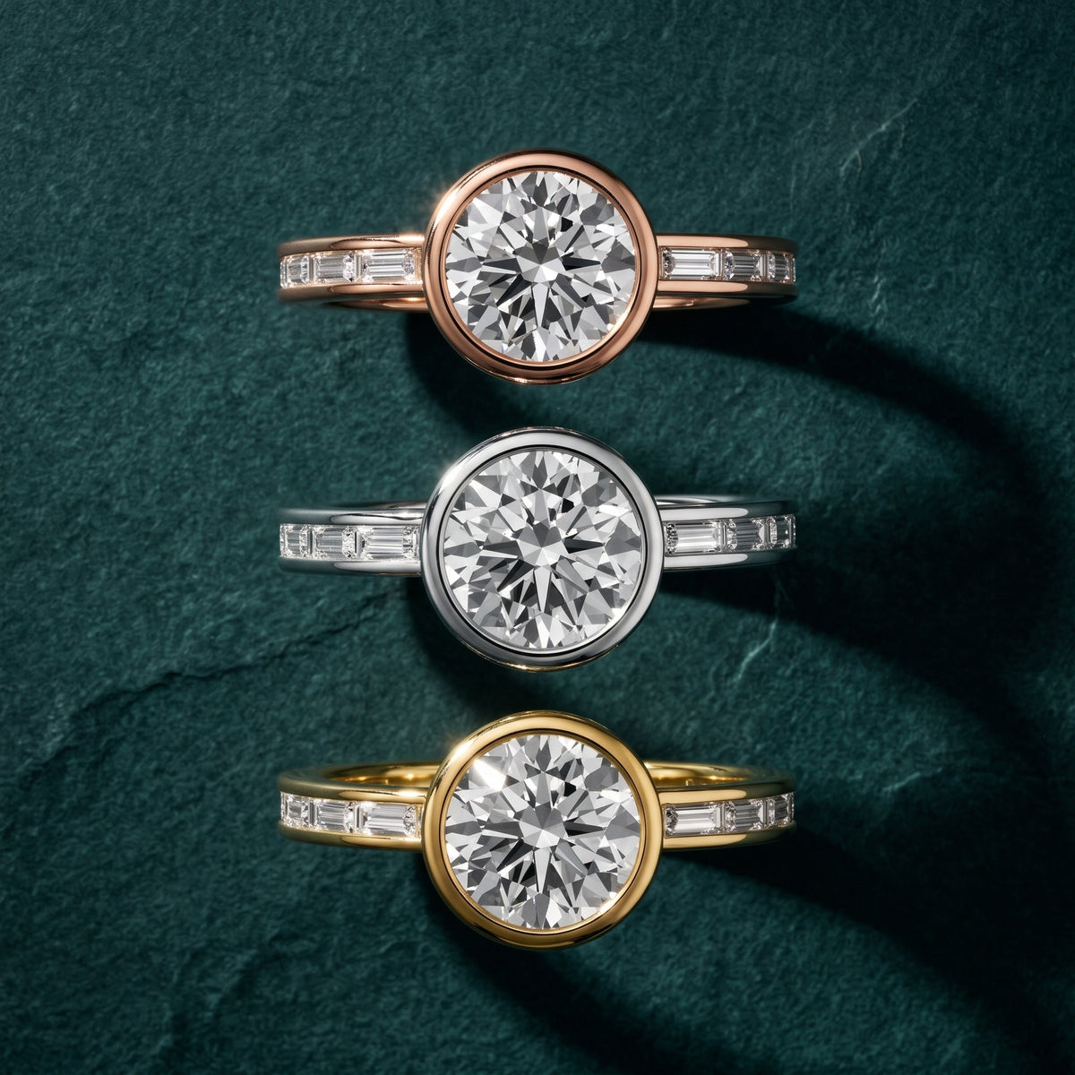 Raleigh Bezel Baguette Round Diamond Engagement Ring in Platinum - 3rings.jpg