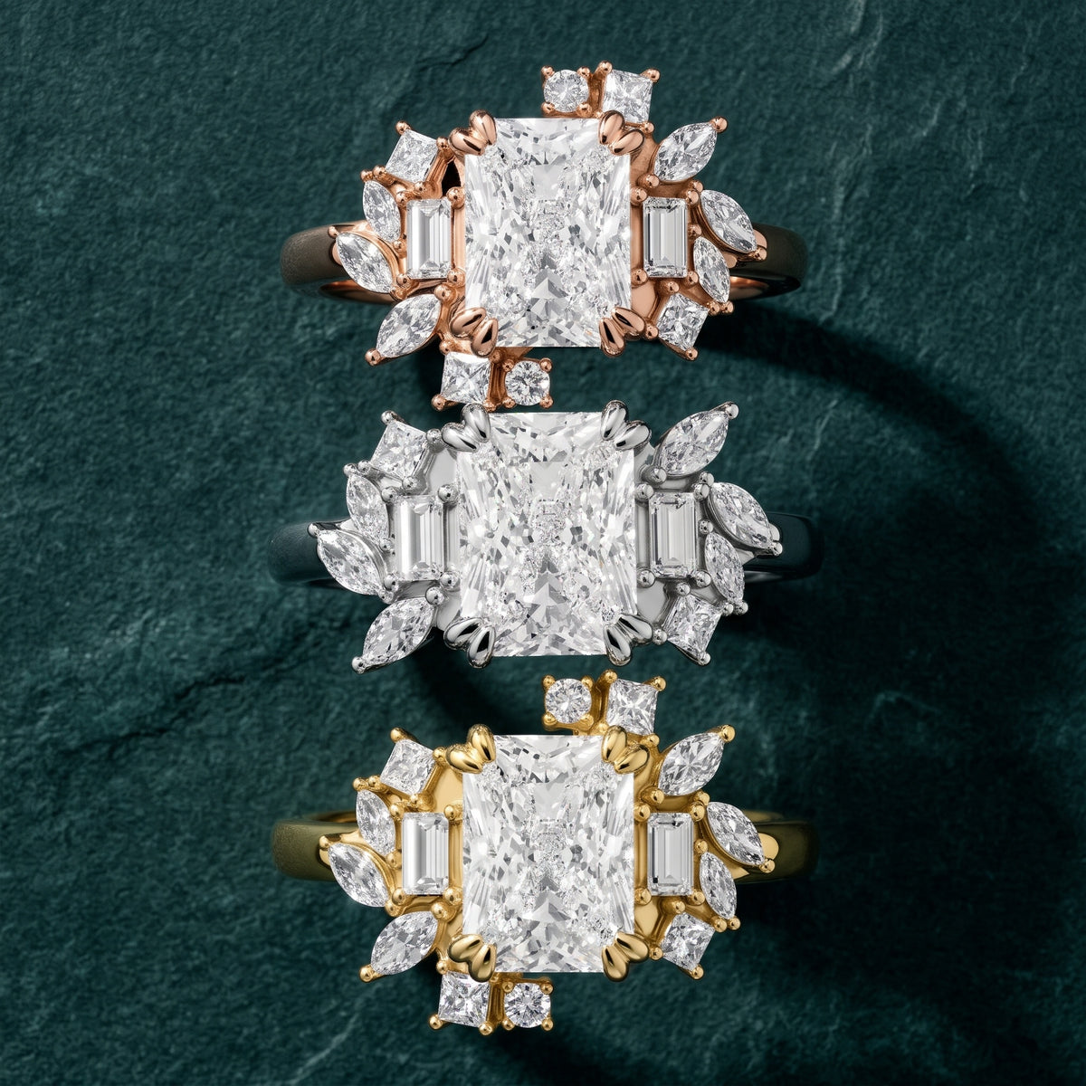 Eliana Starburst Cluster Radiant Diamond Engagement Ring in Silver - 3rings.jpg