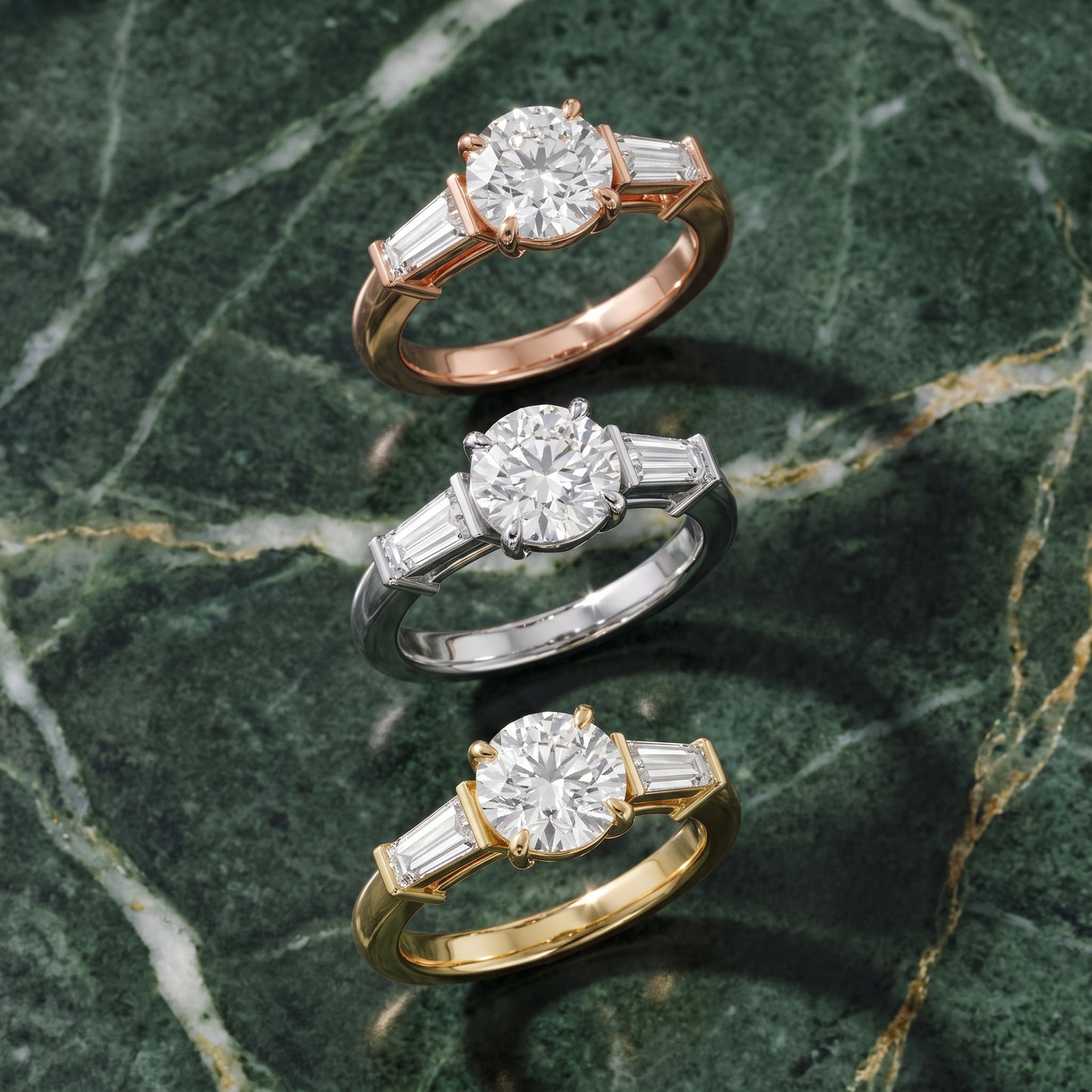 Zelda Tapered Baguette Round Diamond Engagement Ring in Rose Gold - 3rings.jpg