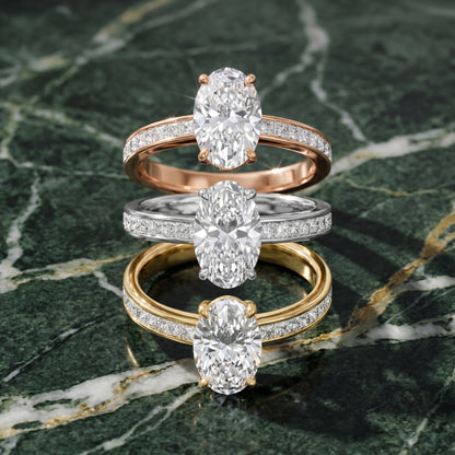 Brielle Channel Set Solitaire Oval Diamond Ring in Rose Gold - 3rings.jpg