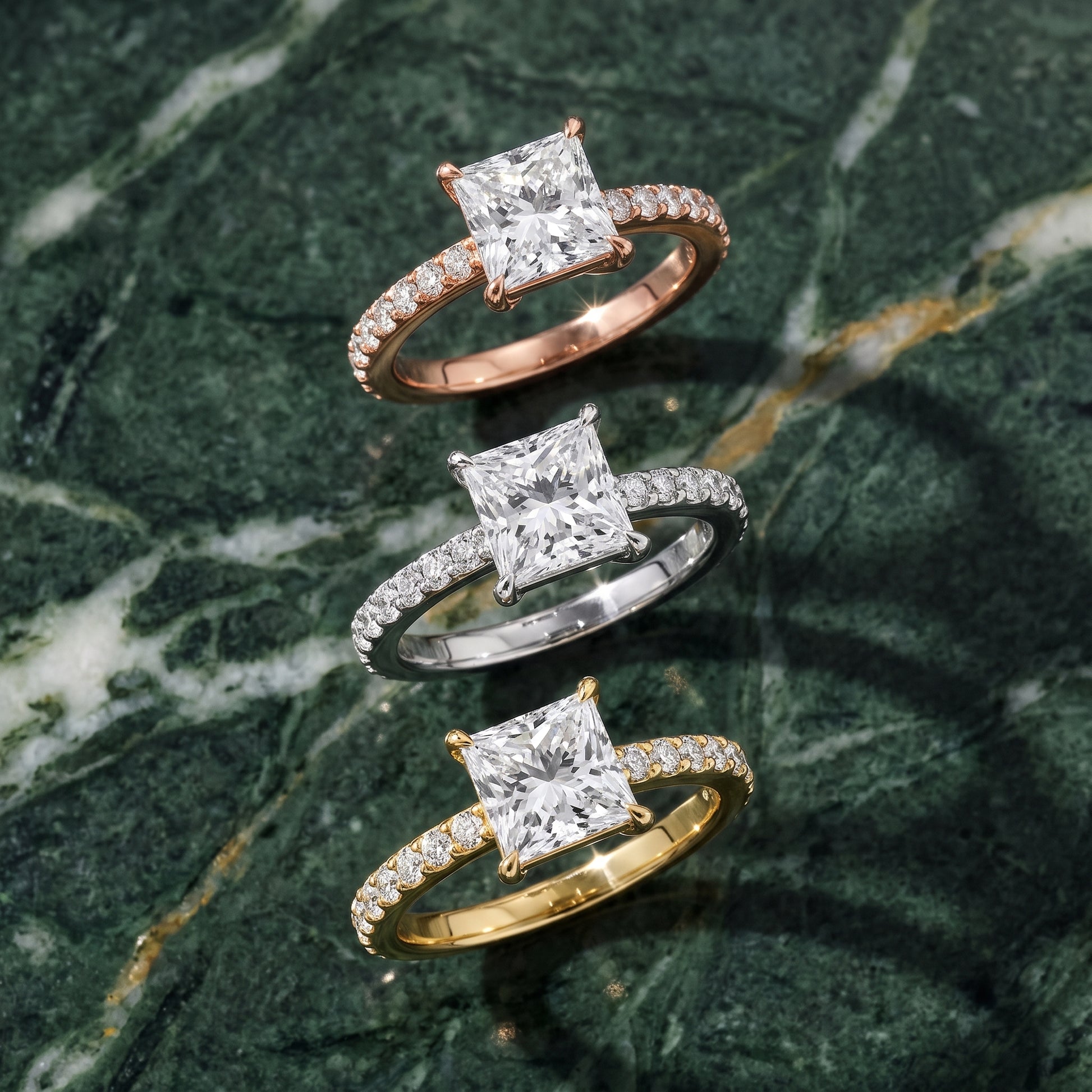 Aisha Pavé Solitaire Princess Diamond Engagement Ring in Platinum - 3rings.jpg