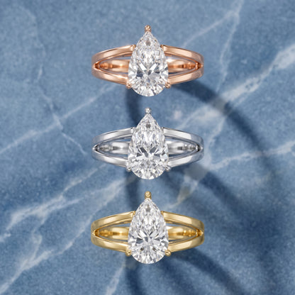 Giselle Solitaire Split Shank Pear Diamond Engagement Ring in Platinum - 3rings.jpg