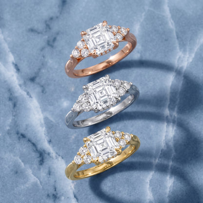 Anya Sidestone Cluster Asscher Diamond Ring in Platinum - 3rings.jpg