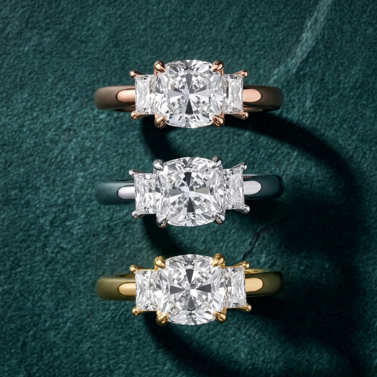 Cosette Statement Three-Stone Cushion Diamond Engagement Ring in Platinum - 3rings.jpg