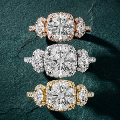 Austin Three-Stone Halo Round Diamond Engagement Ring in Silver - 3rings.jpg