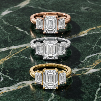 Zoe Three-Stone Emerald Diamond Ring in Rose Gold - 3rings.jpg