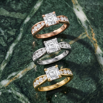 Noor Channel Set Sidestone Asscher Diamond Engagement Ring in Rose Gold - 3rings.jpg