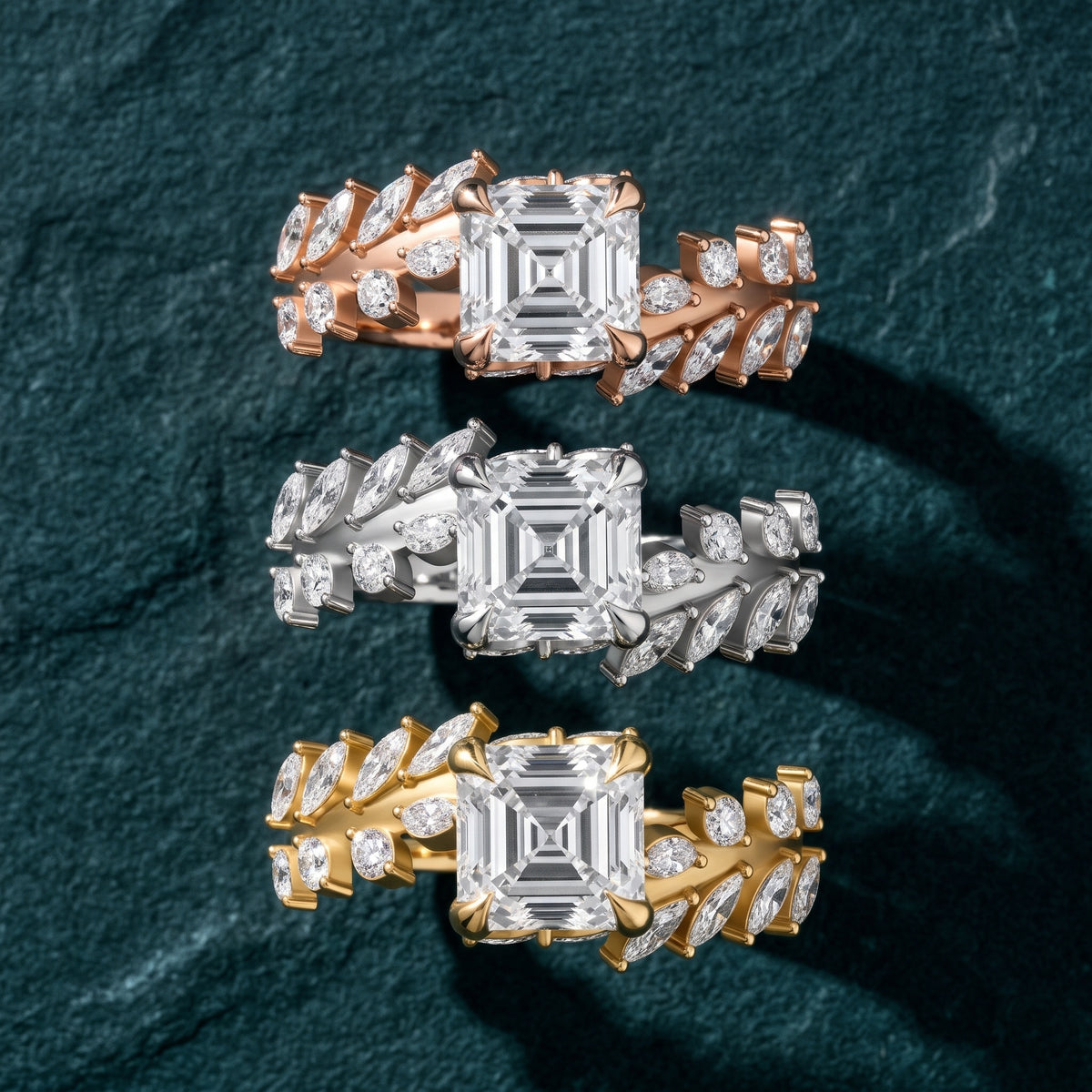Beulah Leaf Garland Asscher Diamond Engagement Ring in Yellow Gold - 3rings.jpg