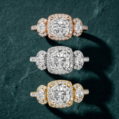 Austin Three-Stone Halo Cushion Diamond Engagement Ring in Platinum - 3rings.jpg