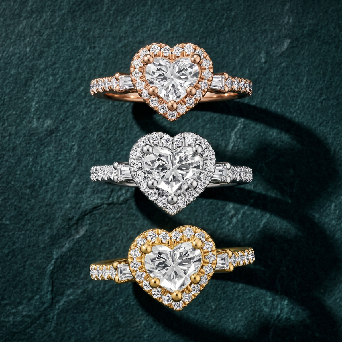Provo Baguette Halo Heart Diamond Engagement Ring in Platinum - 3rings.jpg