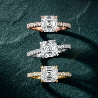 Elsa Cathedral Pavé Asscher Diamond Engagement Ring in Rose Gold - 3rings.jpg