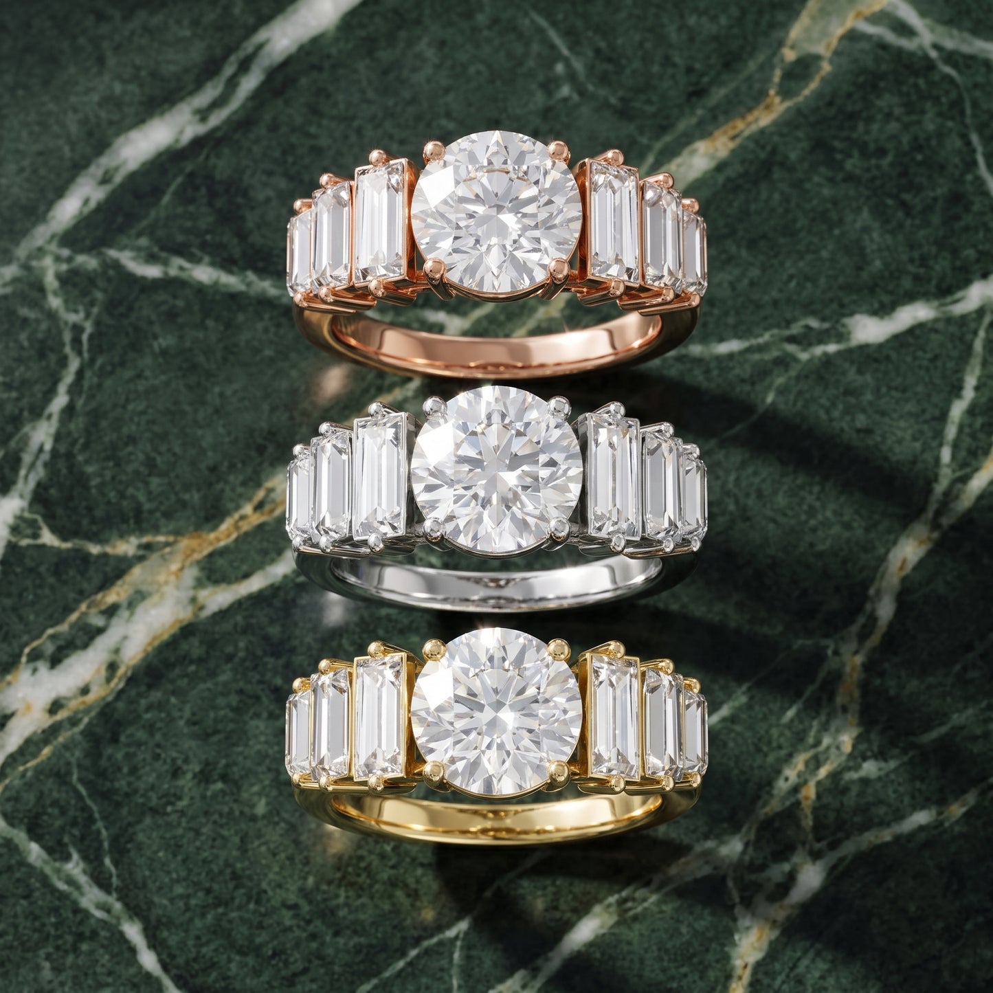 Mara Sidestone Baguette Accent Round Diamond Engagement Ring in White Gold - 3rings.jpg