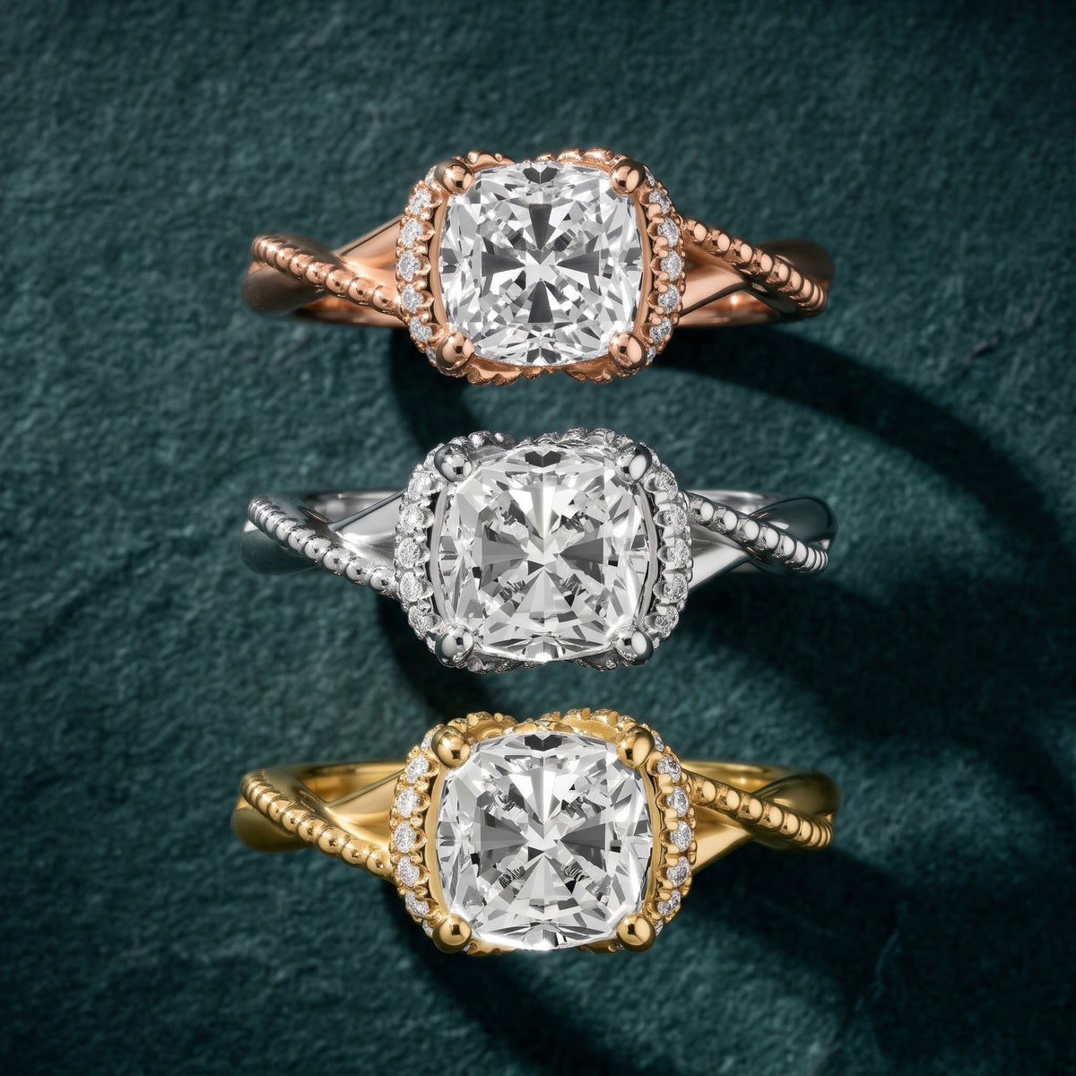 Aileen Hidden Halo Milgrain Cushion Diamond Engagement Ring in Yellow Gold - 3rings.jpg