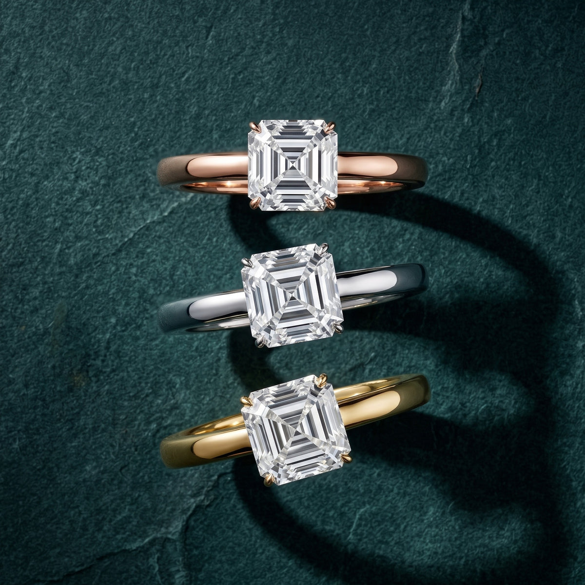 Serena Blossom Solitaire Asscher Diamond Ring in Yellow Gold - 3rings.jpg