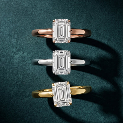 Serena Blossom Solitaire Emerald Diamond Engagement Ring in Rose Gold - 3rings.jpg