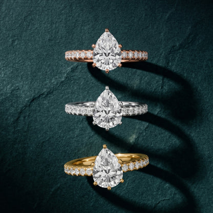 Raquel Scalloped Pavé Pear Diamond Engagement Ring in White Gold - 3rings.jpg