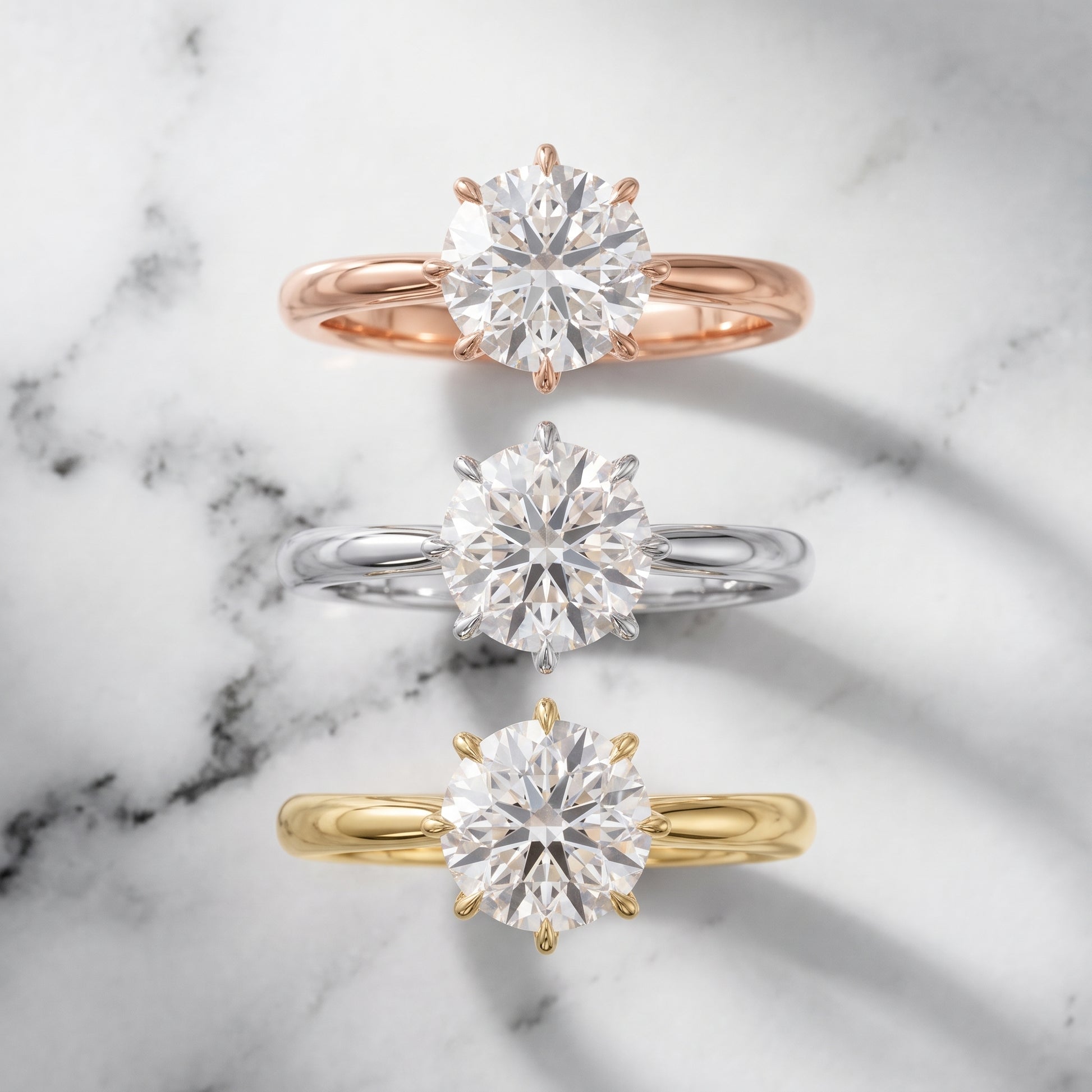 Evie Solitaire Six-Prong Round Diamond Engagement Ring in Yellow Gold - 3rings.jpg