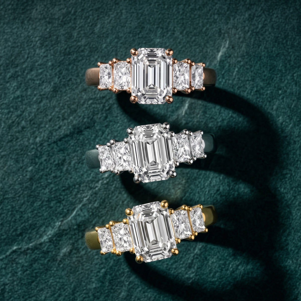Desiree Graduated Five-Stone Emerald Diamond Engagement Ring in Rose Gold - 3rings.jpg