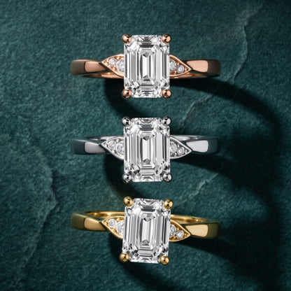 Annabelle Leaf Pavé Emerald Diamond Engagement Ring in Silver - 3rings.jpg