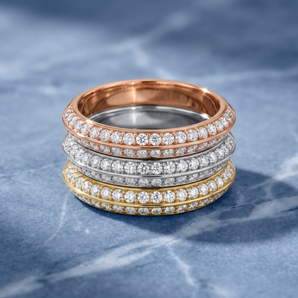 Divya Ridged Dome Round Diamond Half Eternity Band in White Gold - 3rings.jpg